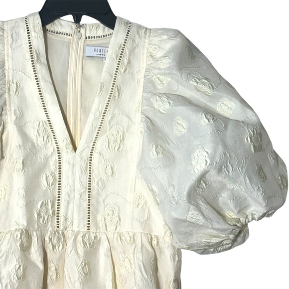 Hunter Bell Gaille Mini Dress Jacquard Ivory Flowers size XS Puff Sleeve Bridal - Picture 8 of 16